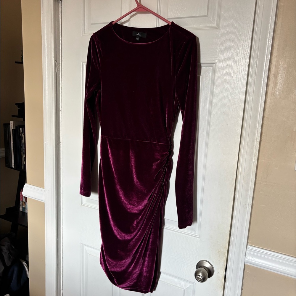 Lulus Rich Velvet Long Sleeve Dress in Deep Burgundy